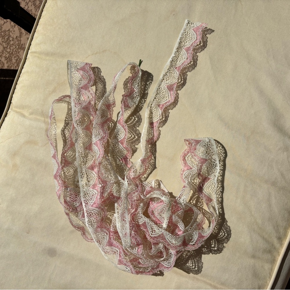 Vintage Ivory and Pink Trim